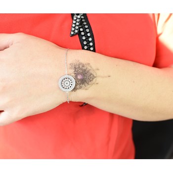 Bracelet soleil dans un cercle serti d'oxyde de zirconium Argent 925 Rhodié