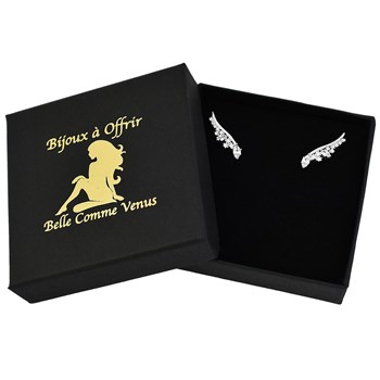 Climbing earrings lobe outline set with zirconium oxide 925 Rhodium-plated silver