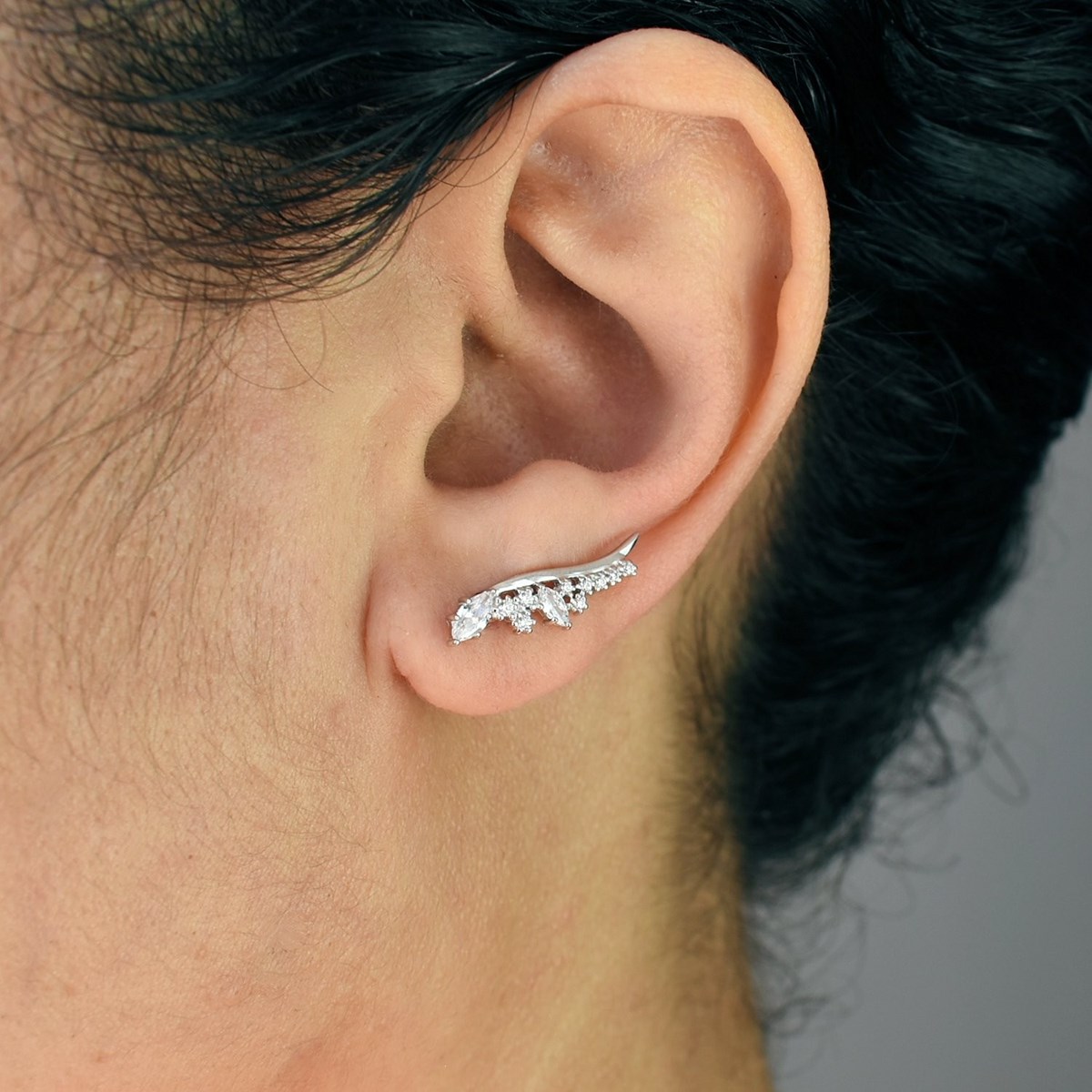 Boucles d'oreilles grimpantes contour de lobe serti d'oxyde de zirconium Argent 925 Rhodié - vue 4