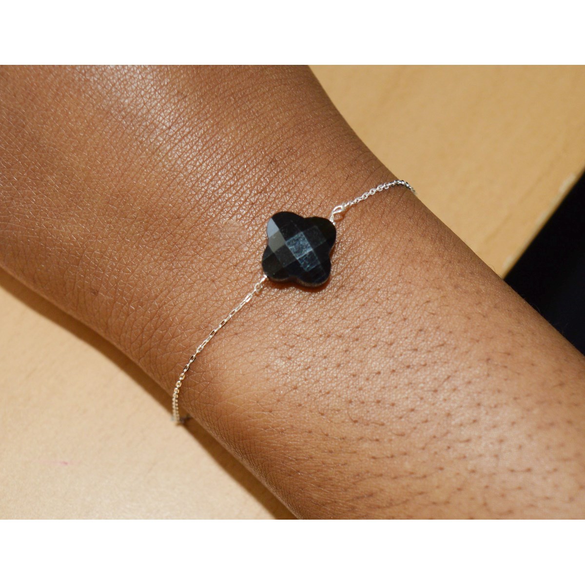 Bracelet chaînette & perle d 'onyx noir en argent 925 - vue 2