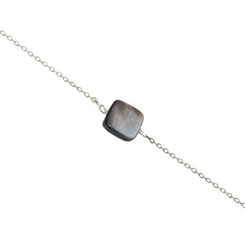 Bracelet chaînette & perle nacre noire en argent 925