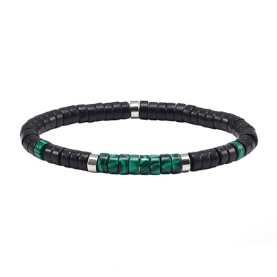 Bracelet Perles Heishi Malachite Et Agate Noire SIXTYSTONES | MATY
