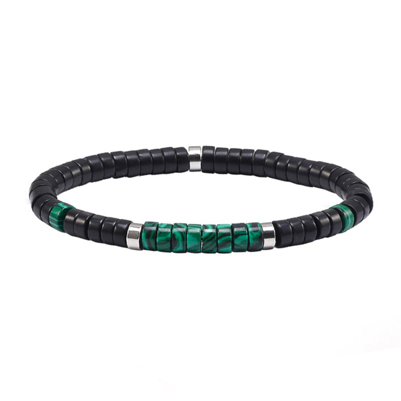Bracelet Perles Heishi Malachite Et Agate Noire