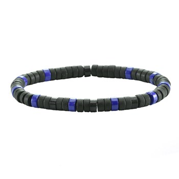 Bracelet Perles Heishi Agate Noire Mate Lapis Lazuli