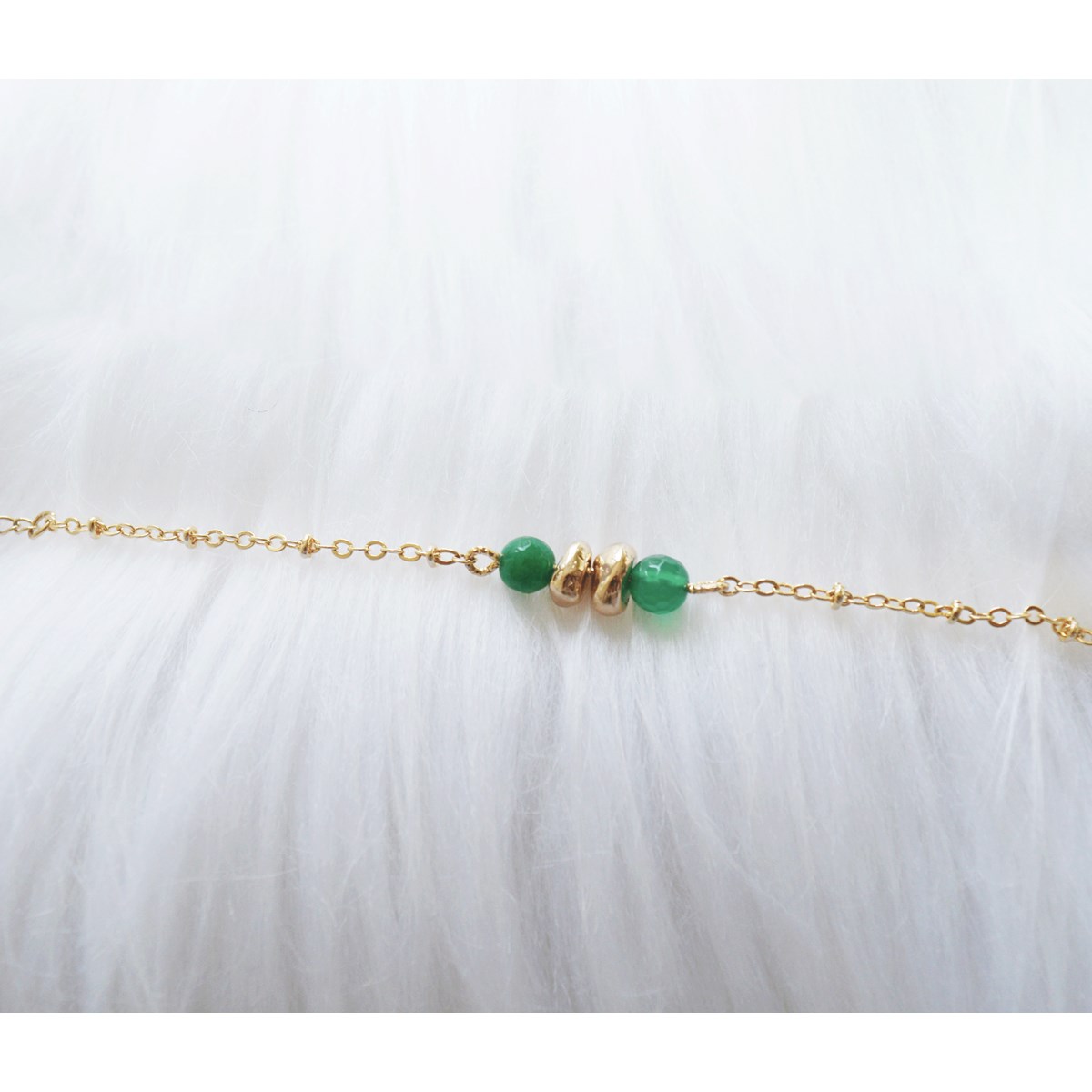 Bracelet  chaîne  perles d 'agates vertes- Doré à l'or fin - vue 3