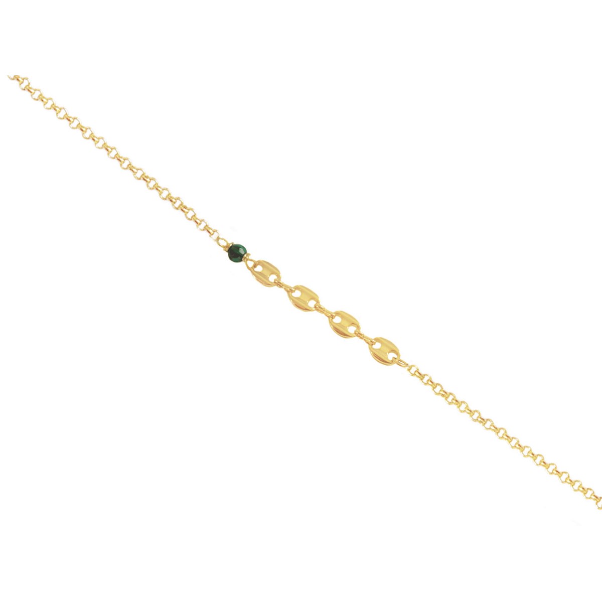 Bracelet souple  grain de  café perle de malachite  -Doré à l'or fin