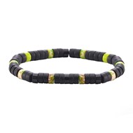 Bracelet Perles Heishi Agate Noire Mate Jaspe Vert Jaune-Large-20cm