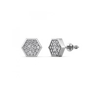 Boucles d'oreilles Hexagon - Argenté et Cristal