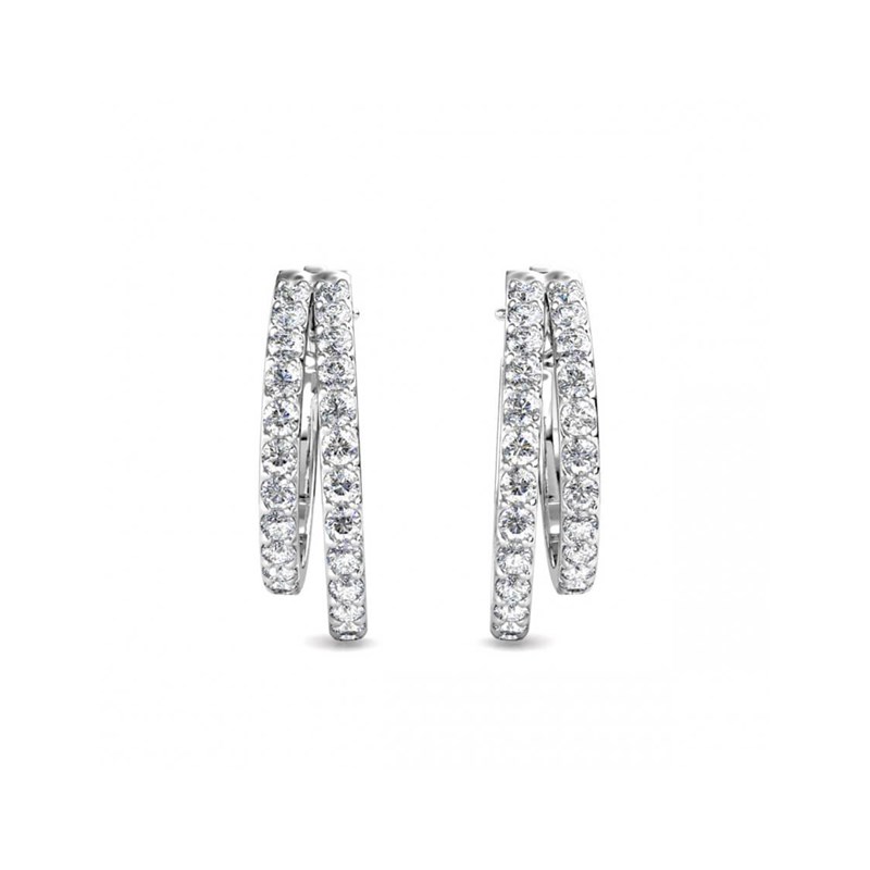 Boucles d'oreilles Duo Circlet - Argenté et Cristal - vue 3