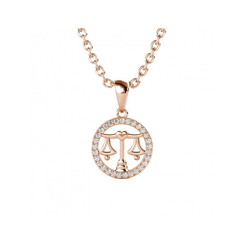 Pendentif Zodiaque Balance - Or Rosé et Cristal