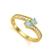 Bague ADEN Or 585 Jaune Duo Aigue-Marine et diamants 2.15grs