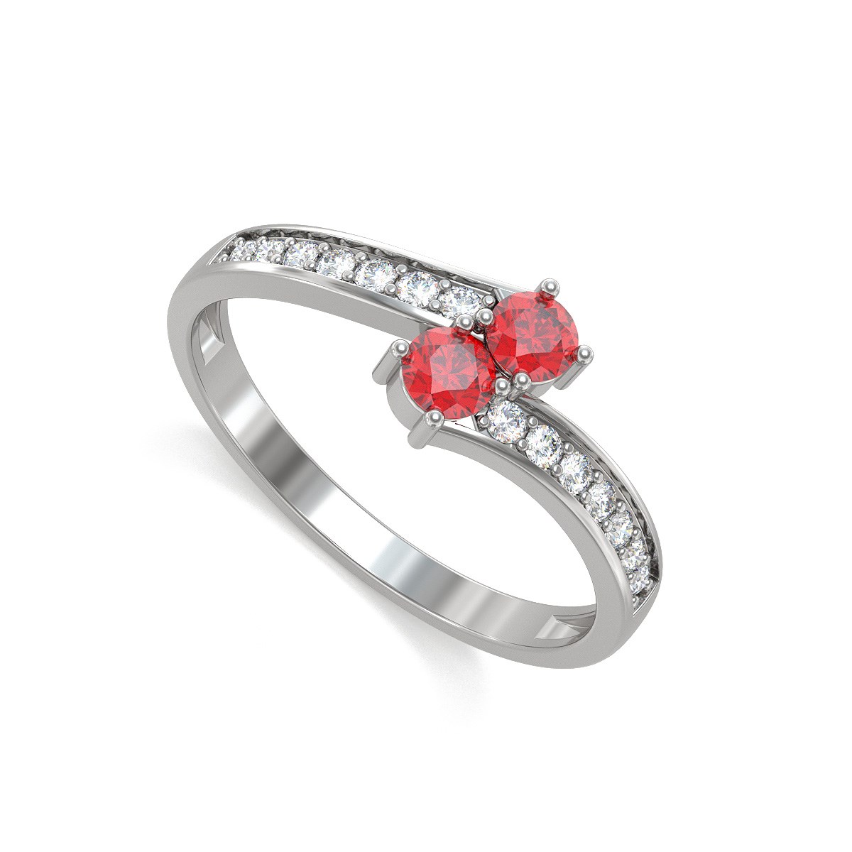 Bague Duo Rubis et diamants sur Argent 925 2.15grs