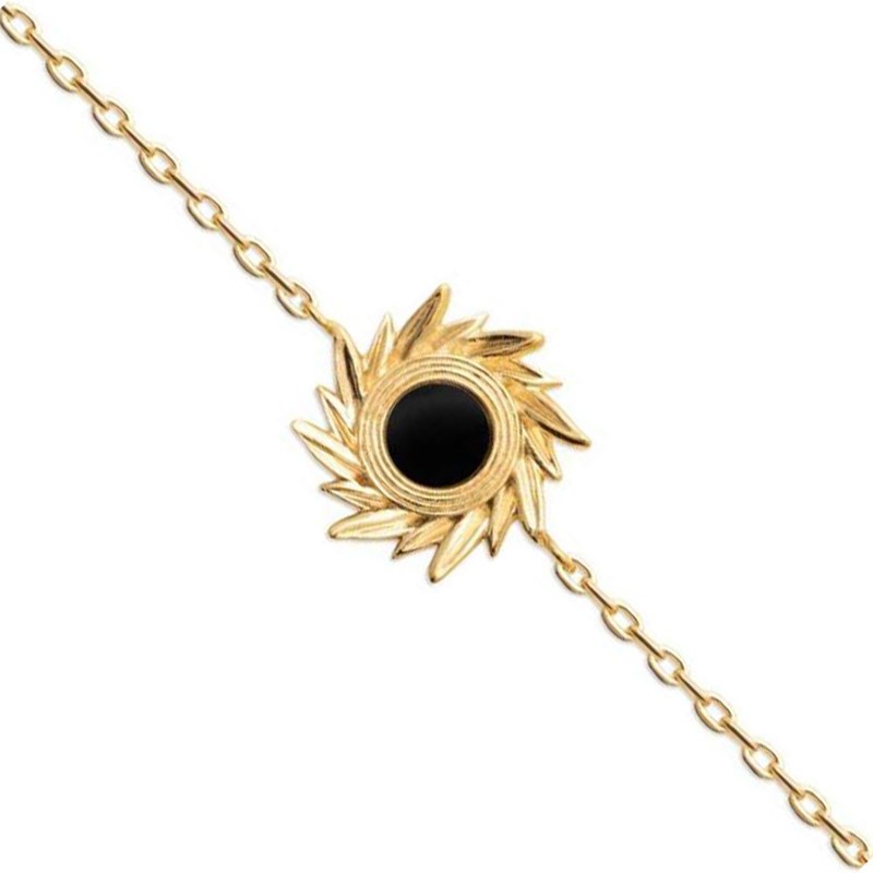Bracelet chaîne  agate noire  -Plaqué or