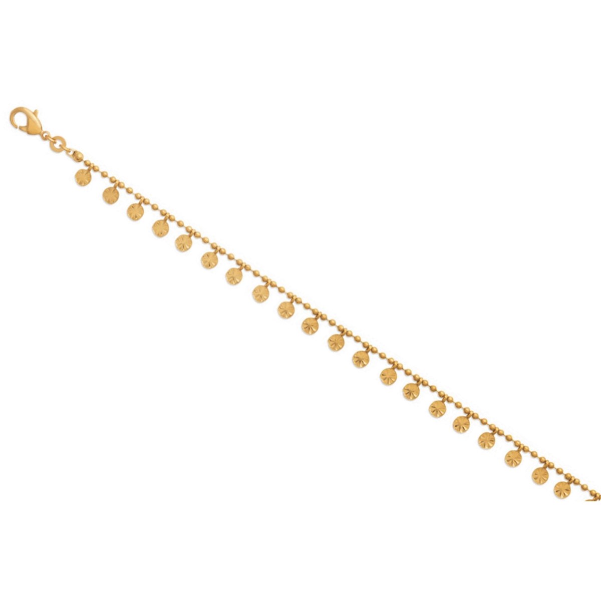 Bracelet chaîne billes breloques striées -Plaqué or