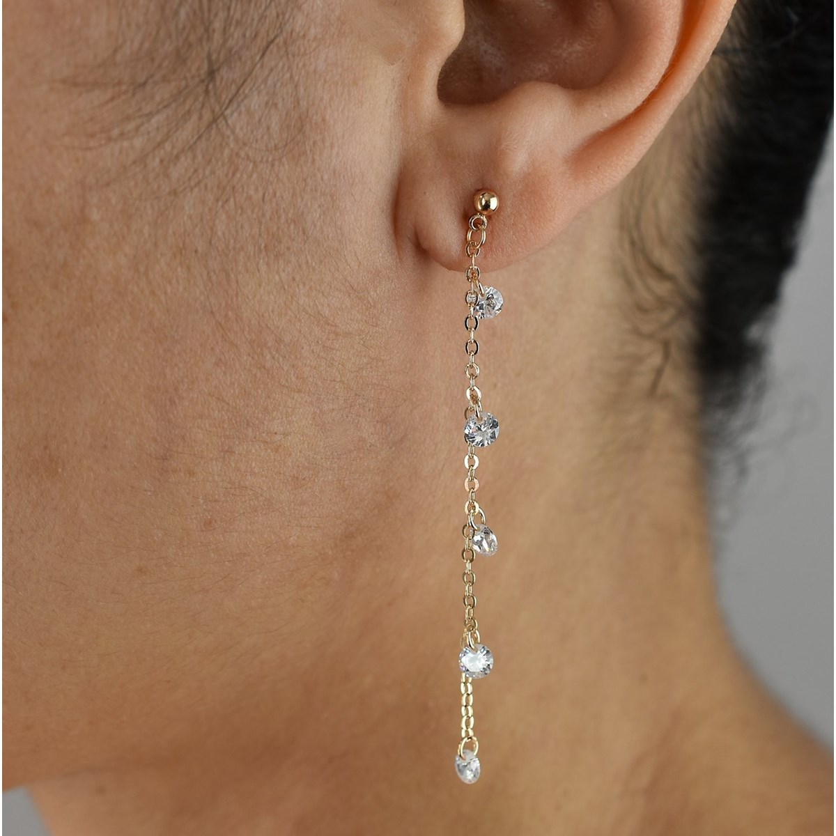 Boucles d'oreilles pampilles oxydes de zirconium pendants Plaqué or 750 3 microns - vue 2