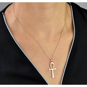 Collier croix égyptienne Ankh croix de vie Plaqué OR 750 3 microns