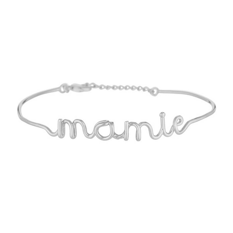 'MAMIE' bracelet jonc en fil lettering argenté à message