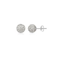 Boucles d'oreilles strass blanc et argent, forme boule