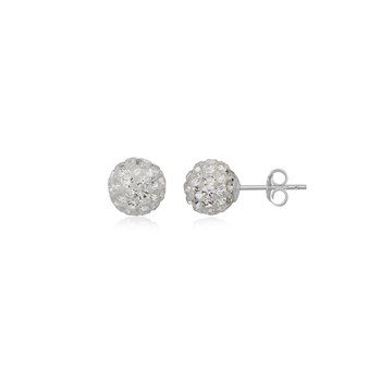 Boucles d'oreilles strass blanc et argent, forme boule