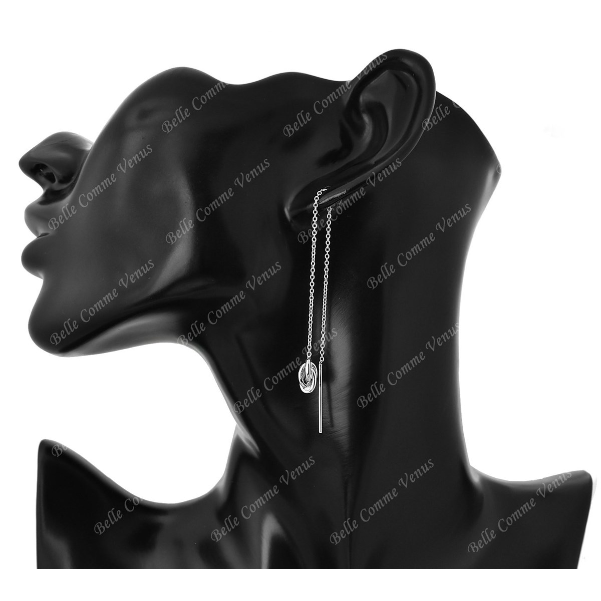 Boucles d'oreilles traversantes noeud tombant avec chaînette Argent 925 Rhodié - vue 2