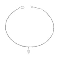Chaîne de cheville petite feuille pendante sertie d'oxyde de zirconium Argent 925 Rhodié
