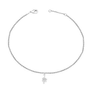 Small leaf anklet chain set with zirconium oxide 925 Rhodium-plated silver