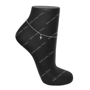 Small leaf anklet chain set with zirconium oxide 925 Rhodium-plated silver