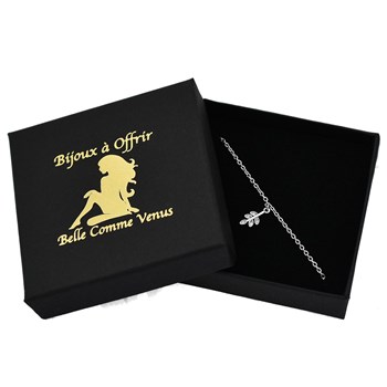 Small leaf anklet chain set with zirconium oxide 925 Rhodium-plated silver