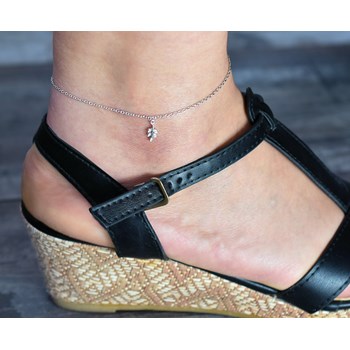 Small leaf anklet chain set with zirconium oxide 925 Rhodium-plated silver
