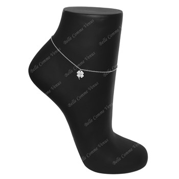 Anklet chain 4-leaf clover set with zirconium oxide Silver 925 Rhodium plated