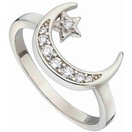 Bague étoile et croissant de lune en argent 925/1000