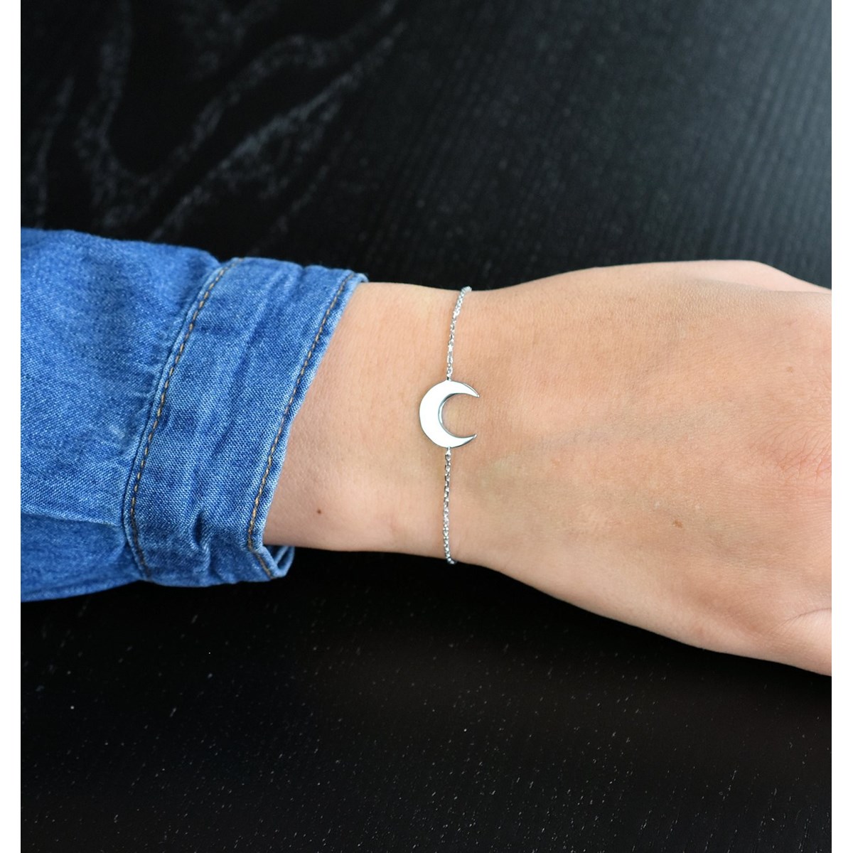 Bracelet croissant de lune Argent 925 Rhodié - vue 3