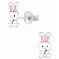 Boucle d'oreille petit lapin rose en argent 925/1000