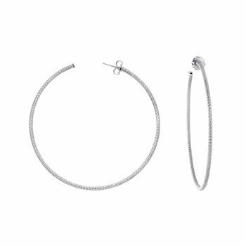 Boucles D'oreilles Créoles Argent Rhodié Très Grand Modèle Diamanté Alba Diamètre 65mm