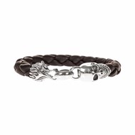 Bracelet Homme Cuir Tête De Mort Marron Et Argent