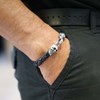 Bracelet Homme Cuir Tête De Mort Marron Et Argent - vue V3