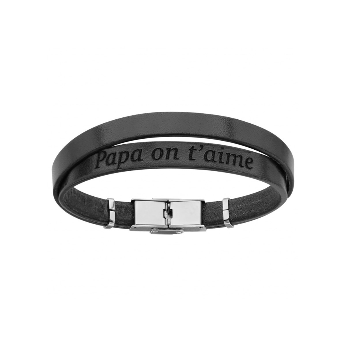 Bracelet Cuir noir - Papa on t'aime