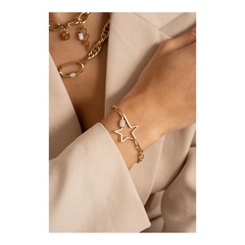 Stalen armband, gouden schakel, verstelbare ketting