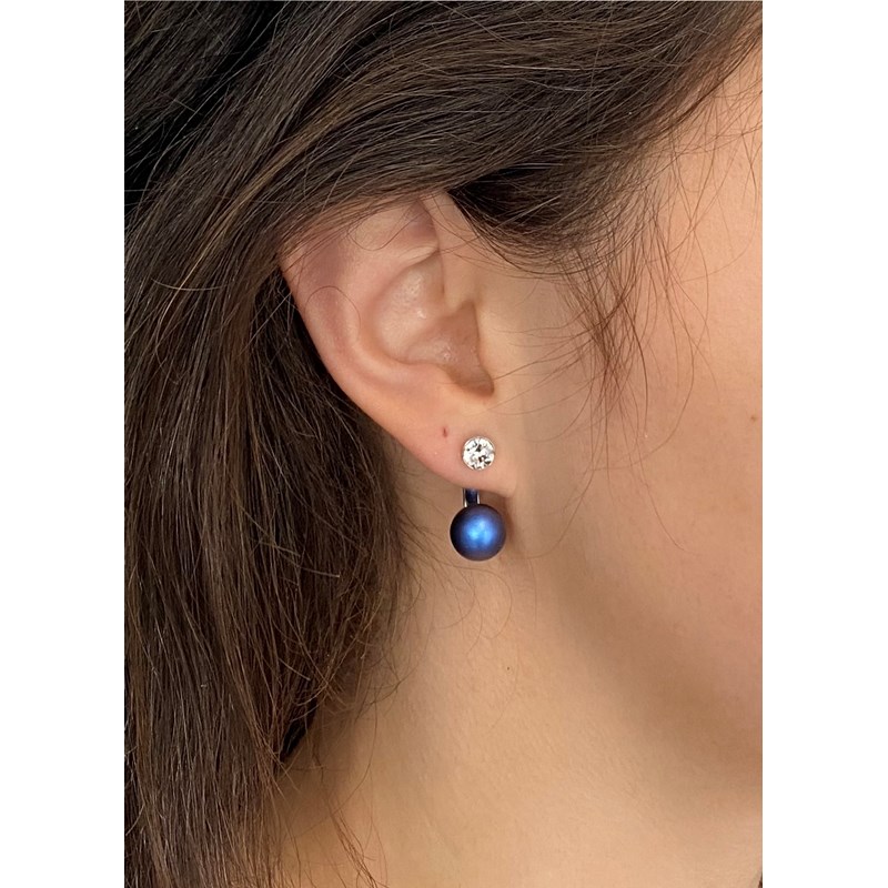 Boucles d'oreilles cristal Swarovski Nacre Bleu en plaqué Or Blanc et rhodié - vue 2