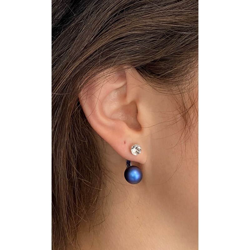 Boucles d'oreilles cristal Swarovski Nacre Bleu en plaqué Or Blanc et rhodié - vue 3