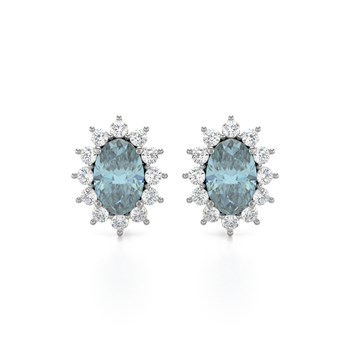 Boucles d'oreilles ADEN Marquise Aigue-Marine et Diamants sur Argent 925 1.4grs