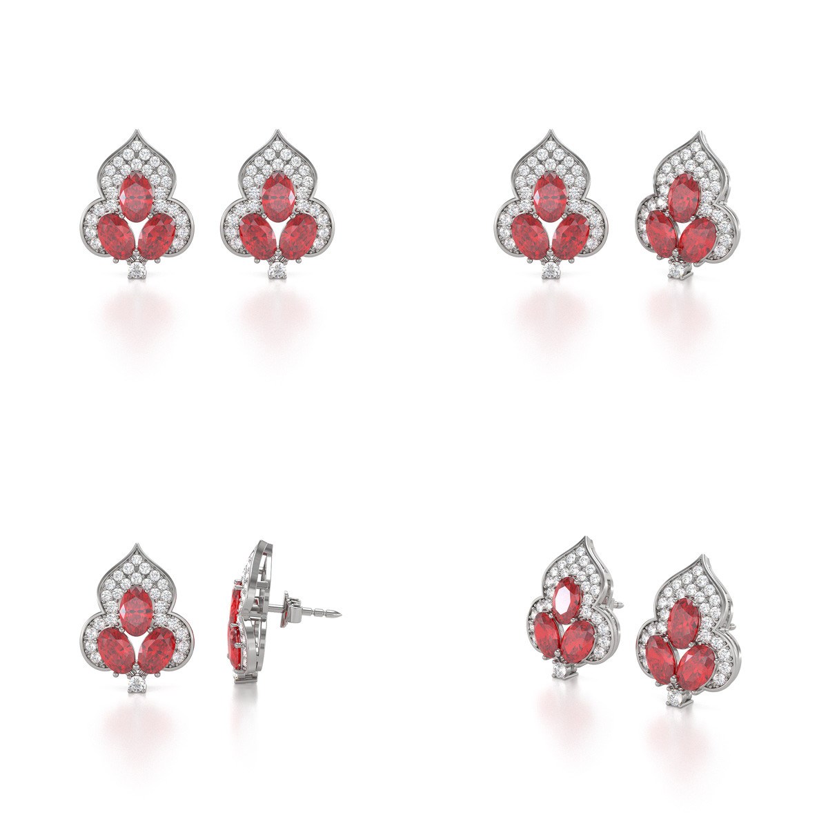 Boucles d'oreilles ADEN Rubis et Diamants sur Argent 925 3.5grs - vue 2