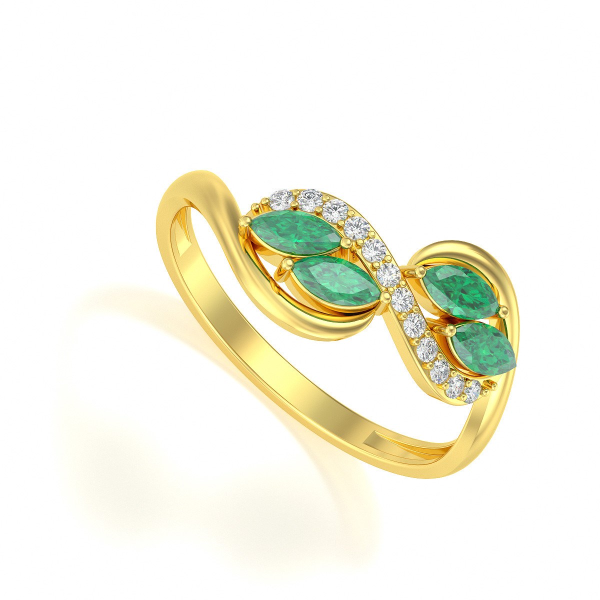 Bague ADEN Or 585 Jaune Emeraude et diamants 1.546grs