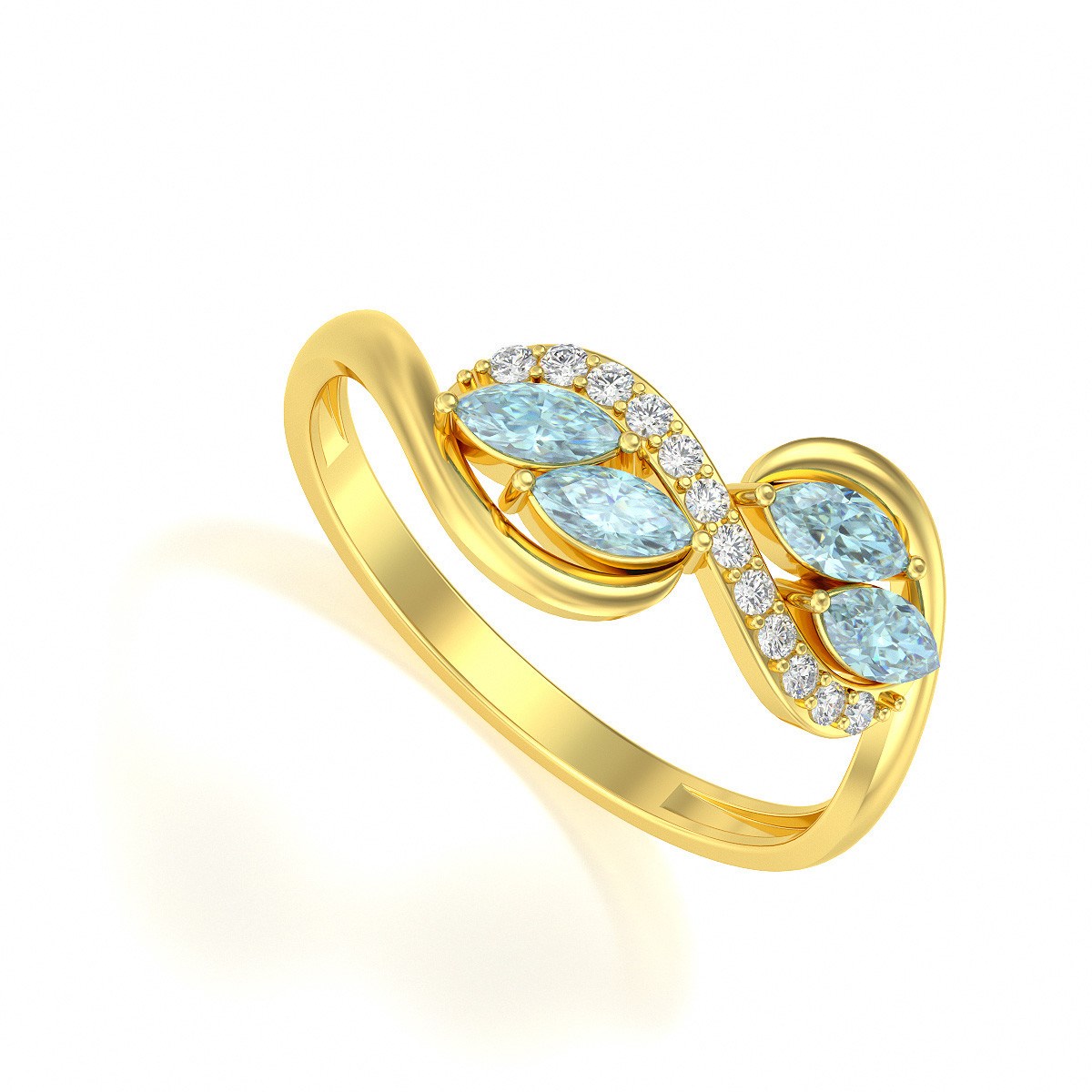 Bague ADEN Or 585 Jaune Aigue-Marine et diamants 1.546grs