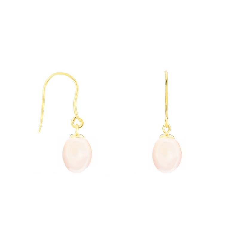 Boucles d'Oreilles Or Jaune Perles de Culture Rose - Dormeuses