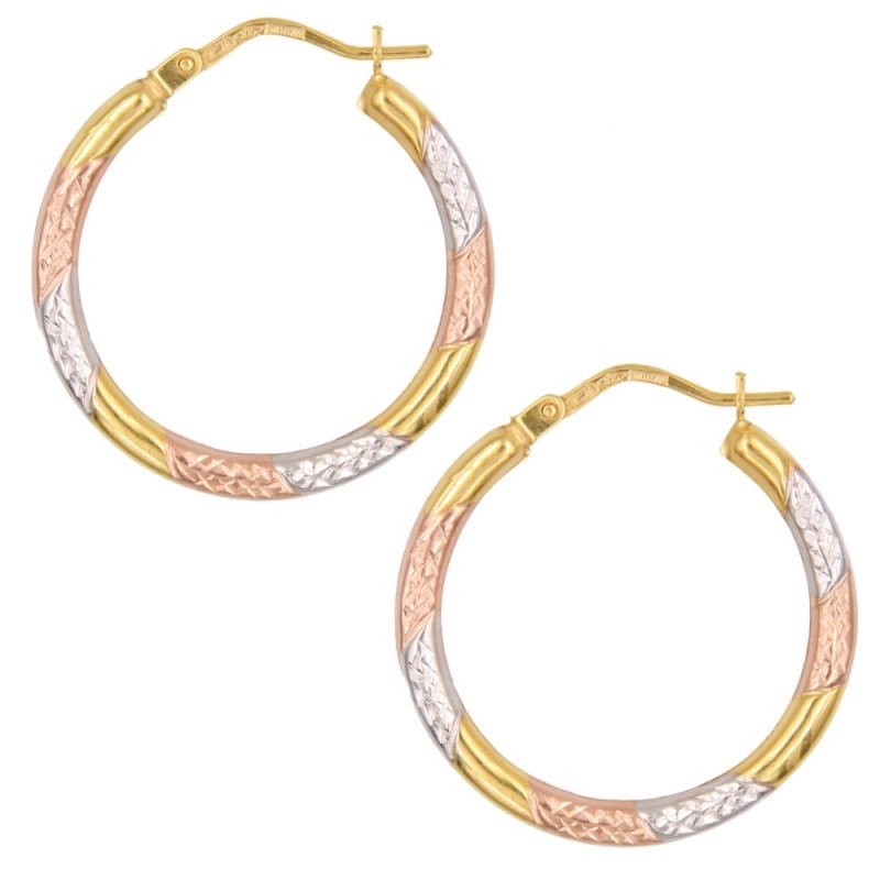 Boucles d'Oreilles 3 Ors Jaune Blanc et Rose - Créoles