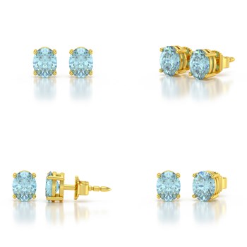 Boucles d'oreilles ADEN Or 585  Jaune et Aigue-Marine forme Ovale 1.02grs 4MM