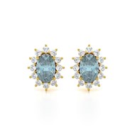Boucles d'oreilles ADEN Or 585 Jaune Fleur Aigue-Marine et Diamants 1.4grs
