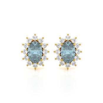 Boucles d'oreilles ADEN Or 585 Jaune Fleur Aigue-Marine et Diamants 1.4grs