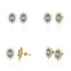 Boucles d'oreilles ADEN Or 585 Jaune Fleur Aigue-Marine et Diamants 1.4grs - vue V2